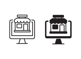 Canvas Print - Computer with store vector illustration with black and white color suitable for online shopping icon