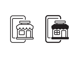 Canvas Print - Smartphone and store vector illustration with a black and white color suitable for online shopping icon