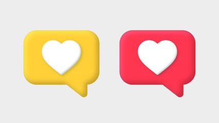 Poster - 3d heart like icon speech bubble button in modern style for social media notification icons - love icon sign