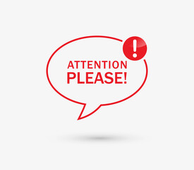 Poster - attention please speech bubble banner with exclamation mark icon, information icon. notification alert sign and faq sign, information, attention, alarm, icons, signs - warning important message icon