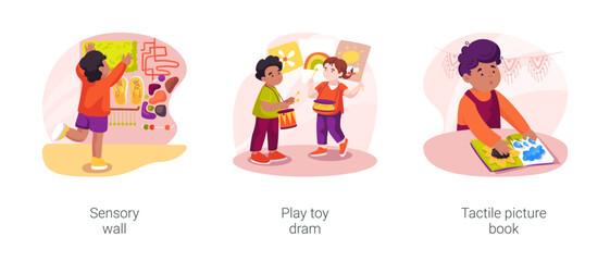Sticker - Children with autism sensory development isolated cartoon vector illustration set