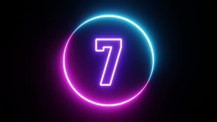 digital countdown timer number ten to zero second with circular two tones of neon color light on bla