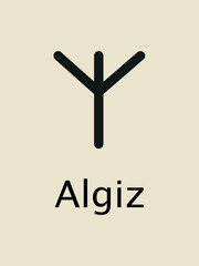 Wall Mural - Algiz Rune. Complete collection of Rune alphabet, futhark. Writing ancient Germans. Vector Mystical symbols. 
Esoteric, occult, magic illustration for Tattoos.