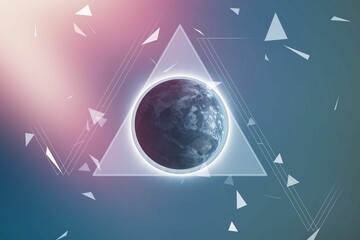 Canvas Print - Composite image of planet earth in triangle shape against colored background