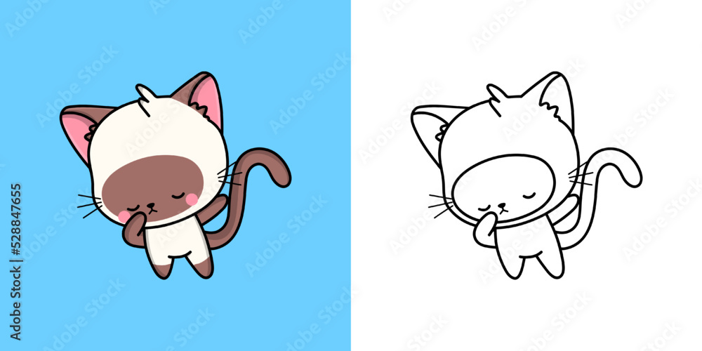 Kawaii Cat Clipart Multicolored and Black and White. Cute Kawaii ...