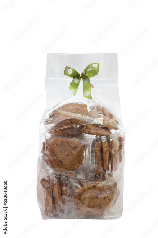 Homemade cookies in plastic bag packaging isolated on transparent background.food packaging concept.