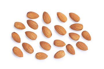 Wall Mural - Raw almonds isolated on white,top view.