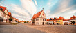 canvas print picture - Row of Houses on the town hall square in Bardejov, Slovakia.  UNESCO old city. Ancient medieval historical square Bardejov