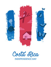 VECTORS. Creative Banner For Costa Rica Independence Day And Patriotic Holidays, September 15, Folkloric, Flag, Nature, National Symbols, Morpho Butterflies