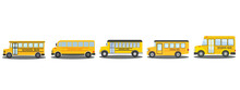 Collection Of Yellow School Buses On White Background
