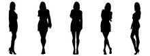 3d Illustration. Silhouette Of Beautiful Business Woman Standing In Different Poses Wearing Office Formal Outfit.