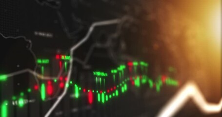 Leinwandbilder - Futuristic 3d, stock market or finance data with light pattern chart design for forex data, cryptocurrency or money trading. Zoom of abstract global investment, future economy growth or app dashboard