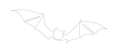 Wall Mural - Single line bat illustration. Halloween bat one line vector. Animal outline