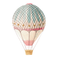 Beautiful Image With Cute Watercolor Hand Drawn Retro Vintage Air Balloon With Flags. Stock Illustration.