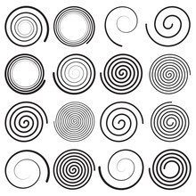 Set Of Spiral Elements. Spiral Icon Set. Swirl, Helix, Gyre, Curl, Loop Symbol. Flat Design. Vector Illustration