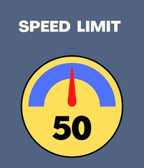 Speed limit 50 round road traffic icon sign flat style design illustration  