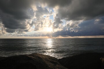 Wall Mural - picturesque view of sky with heavy rainy clouds over sea