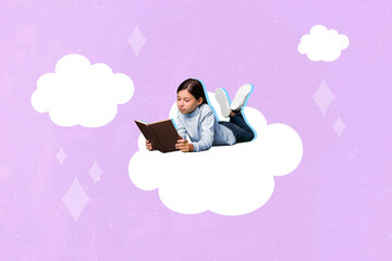 Poster - Photo sketch graphics artwork picture of dreamy charming small kid reading story isolated drawing background