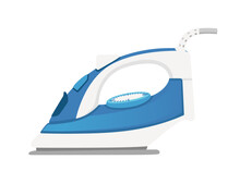 Modern Electric Steam Iron Blue And White Colors Vector Illustration Isolated On White Background
