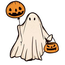 Retro Ghost Halloween Cute Illustration Vintage Cartoon Ghost Cloth