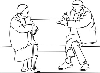 elderly man and woman sitting on a bench