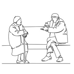 elderly man and woman sitting on a bench