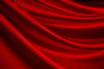 Wall Mural - Red silk satin. Curtain. Luxury background for design. Soft folds. Shiny smooth flowing fabric. Wavy. Christmas, Valentine, Valentine's day, anniversary, awarding, festive.