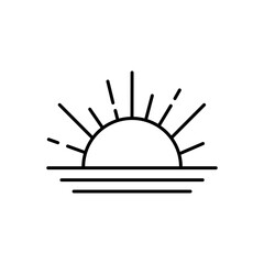 Wall Mural - sunset logo in boho vintage style, illustration of sun in line art outline design