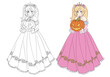 Cute anime princess holding pumpkin.