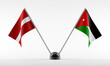 Stand with two national flags. Flags of Latvia and Jordan. Isolated on a white background. 3d render