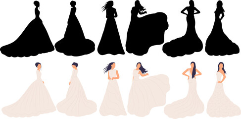 Wall Mural - bride silhouette set isolated, vector