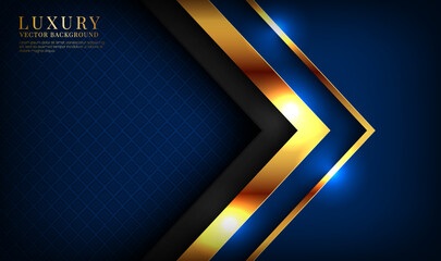 Wall Mural - 3D blue luxury abstract background overlap layers on dark space with golden arrow effect decoration. Graphic design element fluid style concept for banner, flyer, card, brochure cover, or landing page