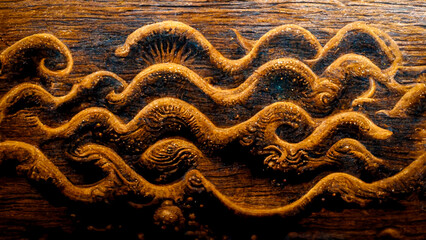 Astrological sign of Aquarius, engraving and drawing on a wooden board, antique wood, for astrologer and horoscope