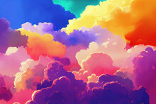 Sky With Clouds. Watercolor Illustration Of Colored Clouds.