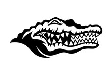 Black Icon Crocodile Alligator On White Background.