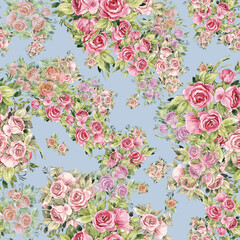  Abstract seamless floral print painted rose bouquets