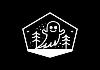 Sticker - Black and white color of flying ghost illustration