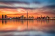 Beautiful motion shot of the high skyscrapers during a beautiful sunset, Dubai