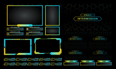 Wall Mural - twitch Stream Facecam OBS Template Yellow Light Blue Game overlay design Pack.