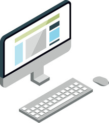 Wall Mural - computer isometric icon. workspace monitor with keyboard and mouse
