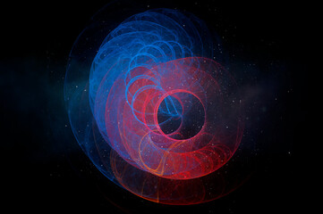 Wall Mural - A science fiction concept of a circle of a glowing fractal. With stars floating in the universe.