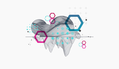 Modern science technology abstract background using hexagonal shapes. Wireframe spot surface illustration. Vector.
