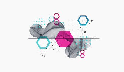 Modern science technology abstract background using hexagonal shapes. Wireframe spot surface illustration. Vector.