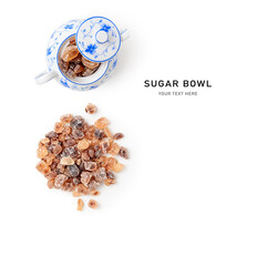 Brown sugar in bowl isolated on white background