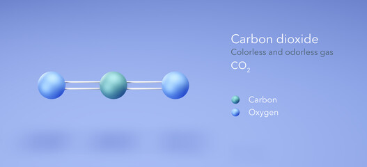 Canvas Print - carbon dioxide, colorless gas, molecular structures, 3d model, Structural Chemical Formula and Atoms with Color Coding