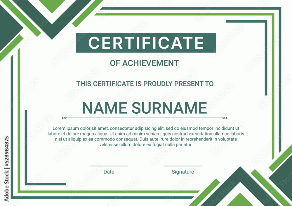 Certificate template with green flat design Stock Vector | Adobe Stock