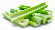 Pile Of Celery Ribs Isolated On White Background.