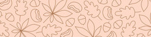 Autumn Banner With Oak, Chestnut Leaves, Chestnuts And Acorns- Vector Illustration