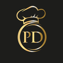 Initial Letter PD Restaurant Logo Template. Restaurant Logo Concept With Chef Hat Symbol Vector Sign