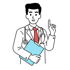 Wall Mural - Doctor or medical health care scpecialist talking in white coats isolated on blank background. Healthcare service concept outline vector illustration.